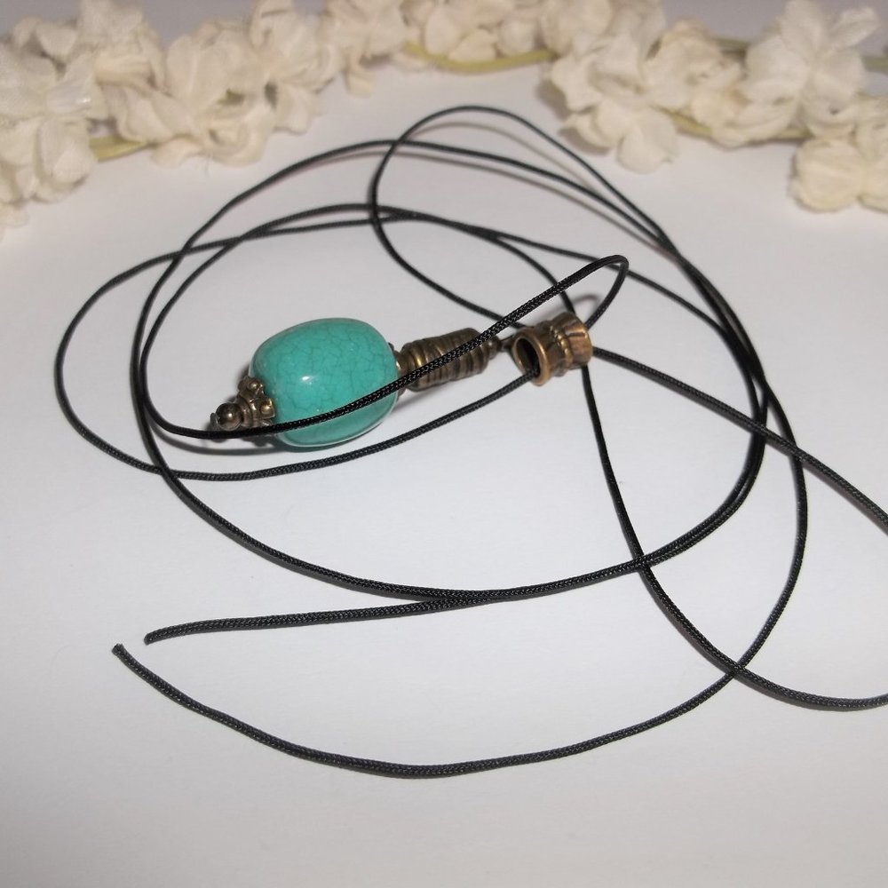 Necklace Pendant Turquoise Blue and Bronze Beaded Boho Southwestern Jewelry A106 - Picture 4 of 9